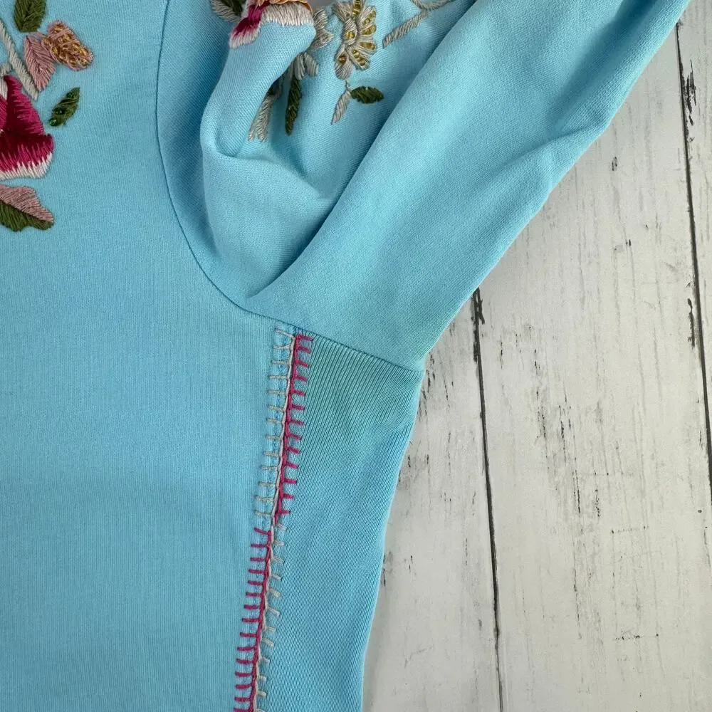 VTG Twisted Heart Blue Y2K Floral Embroidered Sequin Full Zip Jacket Size Medium - Picture 9 of 14